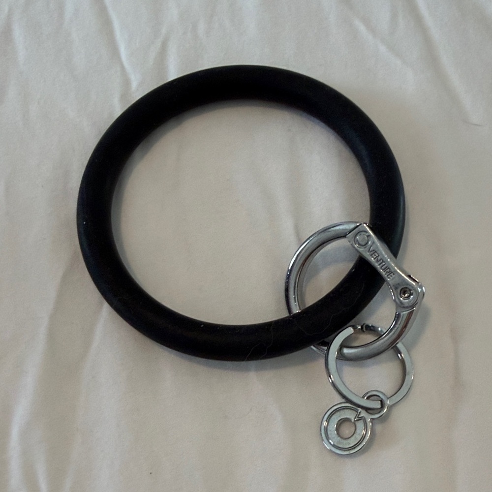 Black O-Ring Keychain Bracelet with Silver Hardware